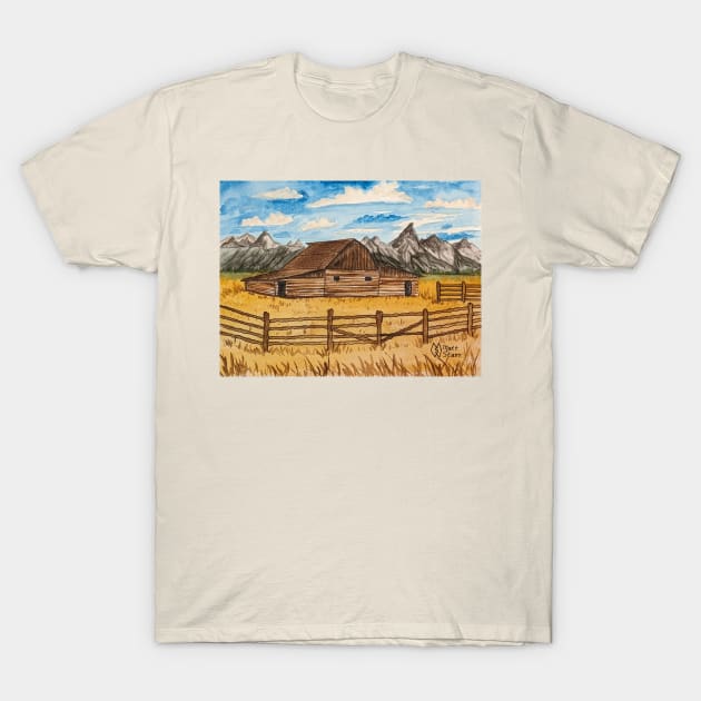 Historic barn at the Grand Teton Mountain Range T-Shirt by Matt Starr Fine Art